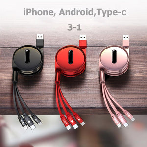 Bequee 3-1 Einziehbares Ladekabel für IOS, Micro und Type-c